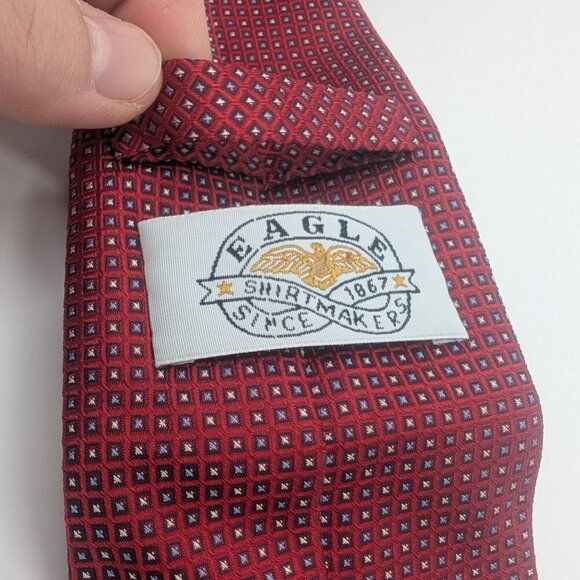 Eagle shirtmakers red tie silk with geometric patterned formal - Picture 5 of 7